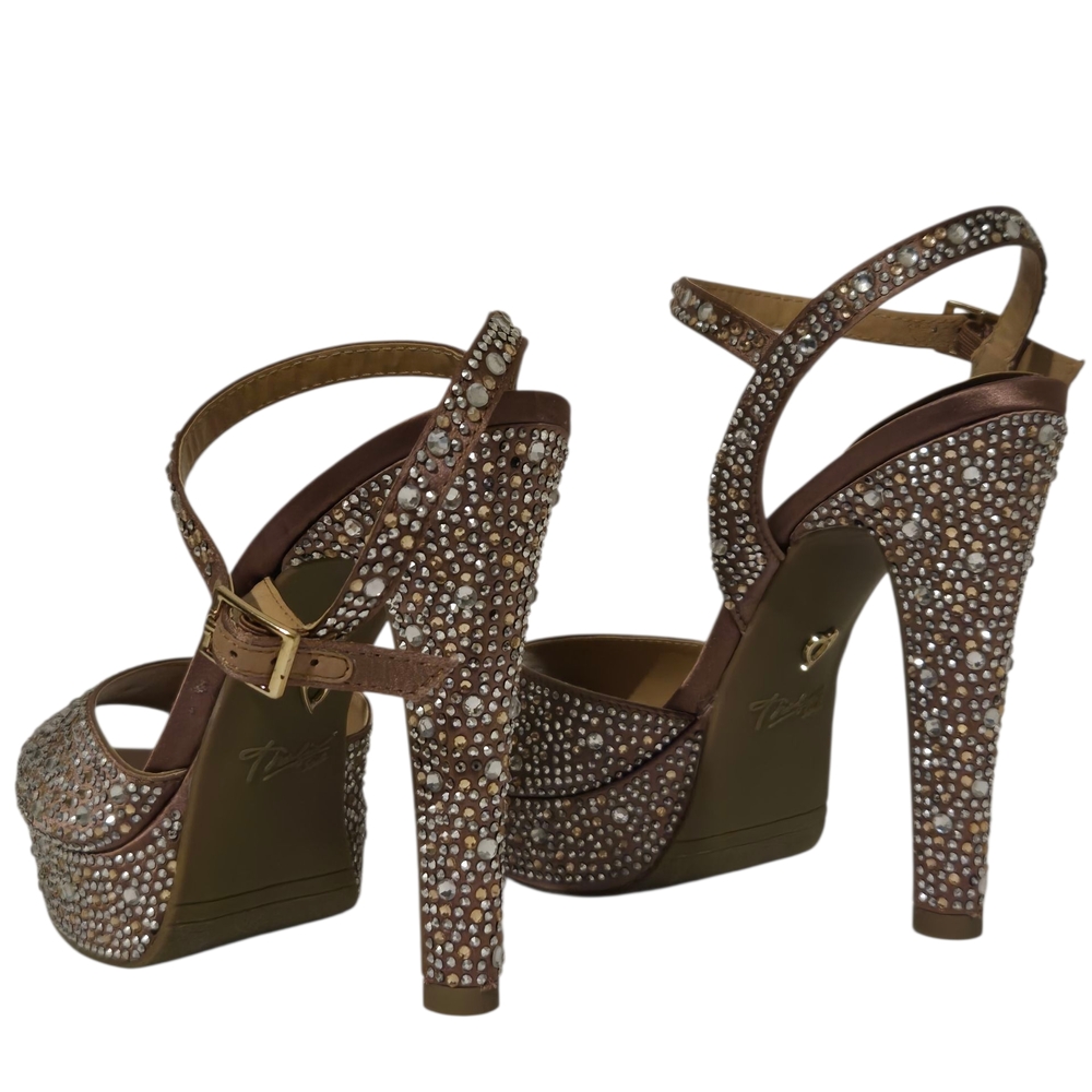 Elegant Brown Rhinestone Platform Heels - Picture 2 of 7